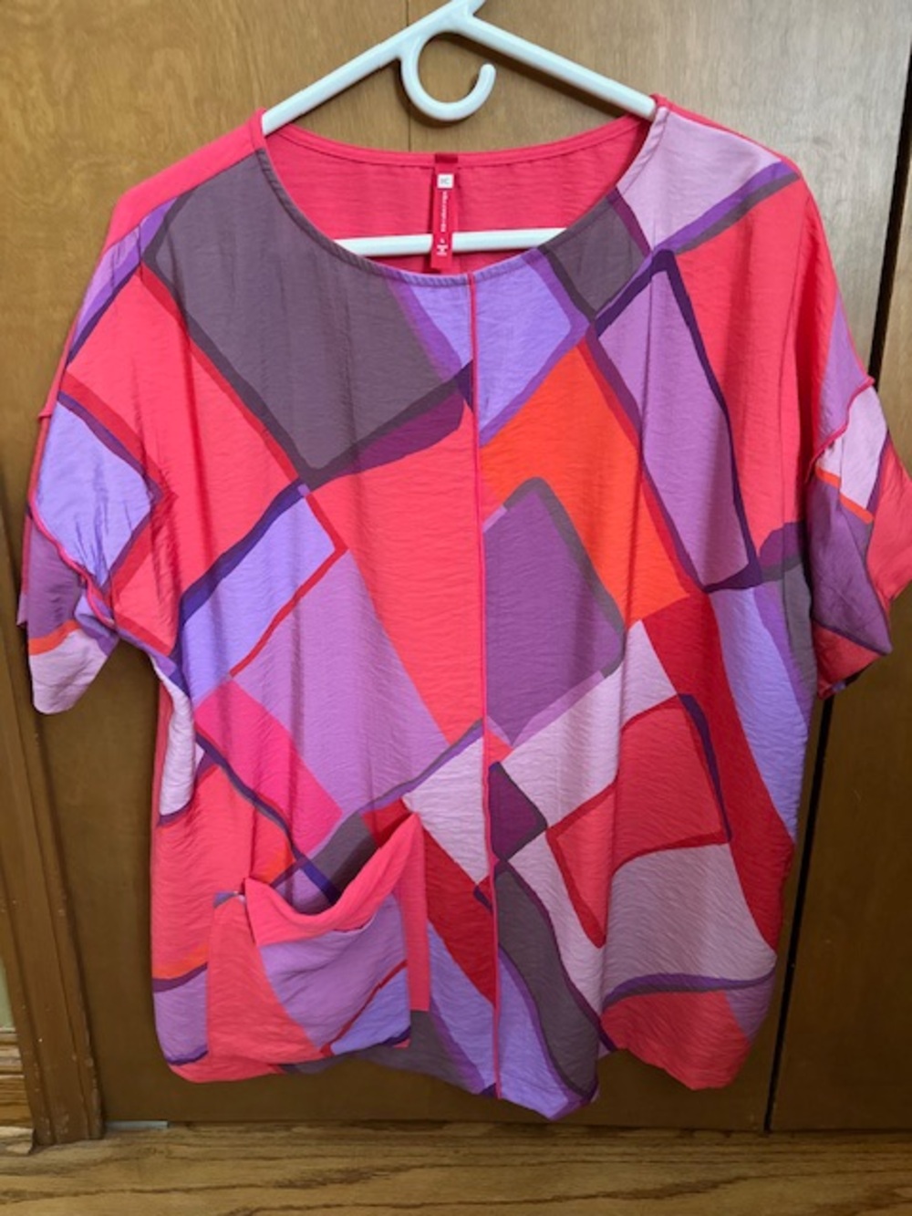 IC COLLECTION Colorblock Short Sleeve Tunic Pink & Purple Size L